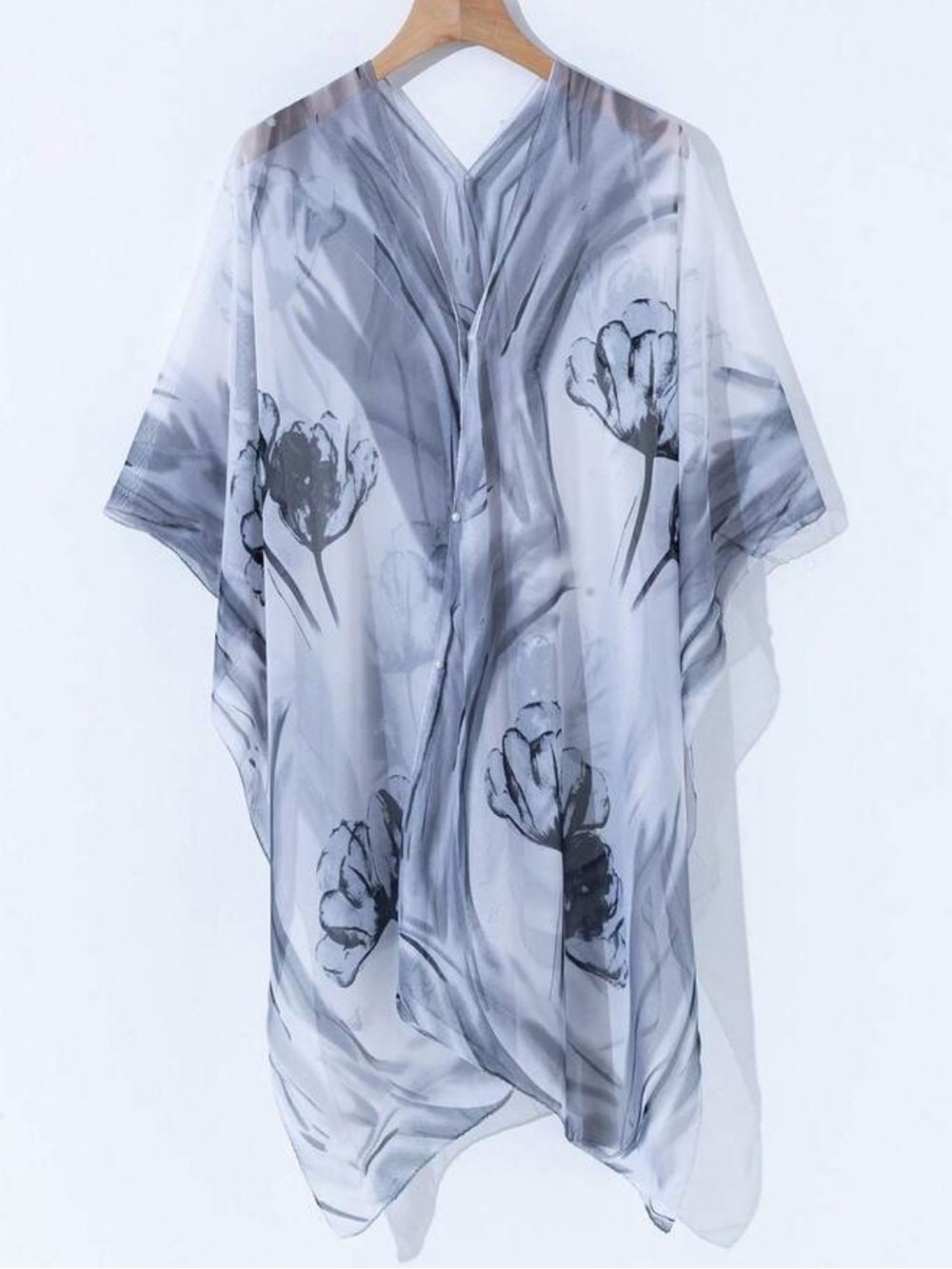 Black and White Watercolor Chiffon Convertible Scarf Wrap Kimono OS